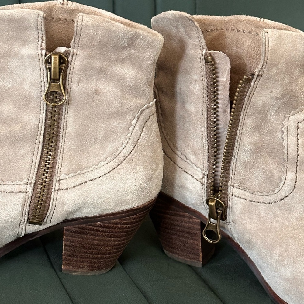 Sam Edelman Louie Boots Grey Suede with Fringe Ankle Booties - Picture 6 of 8
